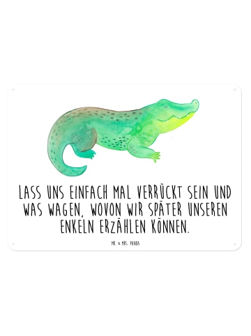 Mr. & Mrs. Panda Blechschild Krokodil mit Spruch in Weiß