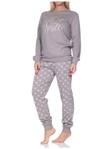 NORMANN Langarm Kuschel Interlock Schlafanzug Langarm Tupfen Optik in sand