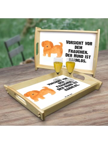 Mr. & Mrs. Panda Tablett aus Holz Hund Flauschig mit Spruch in Weiß
