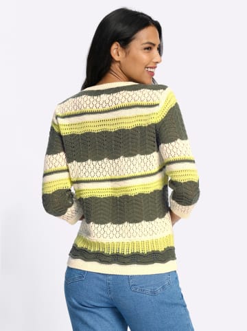 Sieh an! 3/4-Arm-Pullover in khaki-zitrone-gemustert