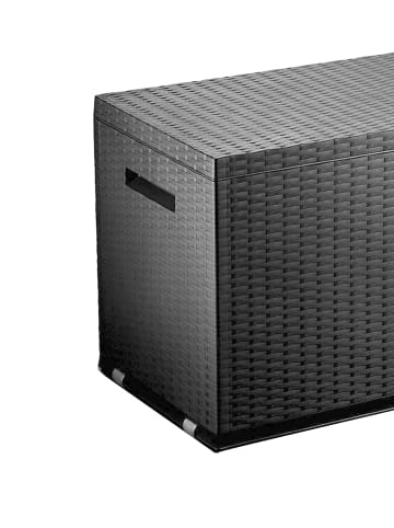 dynamic24 Auflagenbox Rattan Optik 349L Gartenbox Gartentruhe Auflagen Garten Box Truhe in Grau