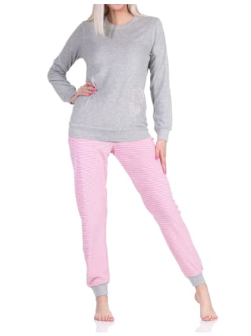 NORMANN Frottee Schlafanzug lang Bündchen und Applikation - 82677 in pink
