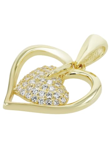 Adeliás Damen Anhänger – Herz Herzanhänger aus 925 Silber mit Zirkonia in gold