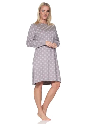 NORMANN Langarm Kuschel Interlock Nachthemd Langarm Tupfen Optik in sand