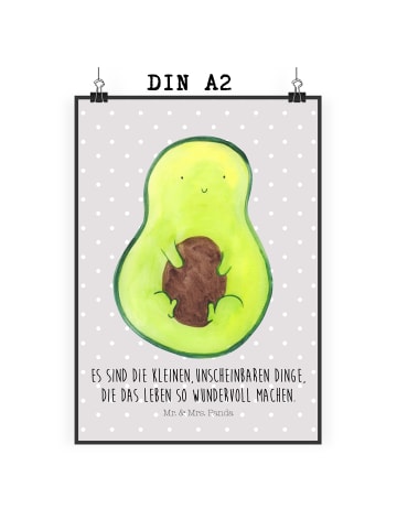 Mr. & Mrs. Panda Poster Avocado Kern mit Spruch in Grau Pastell