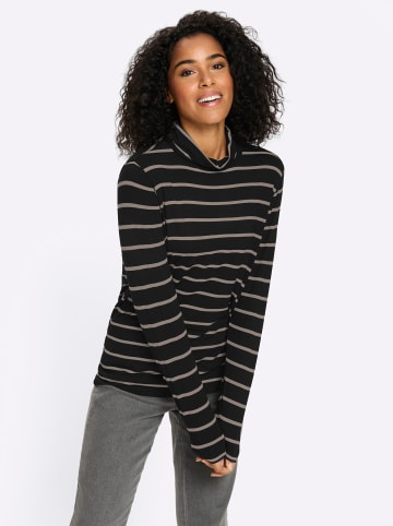 Sieh an! Rollkragen-Shirt in schwarz-sesam-geringelt