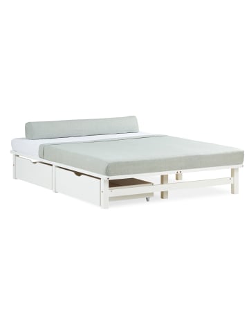 Homestyle4u Palettenbett 140x200 mit Lattenrost und Bettkästen in Weiß