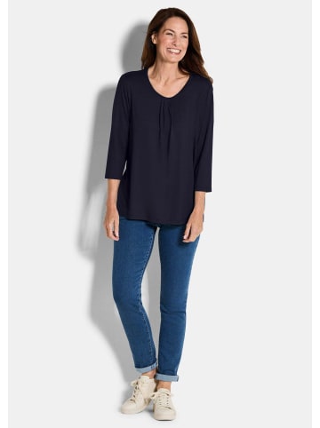 GOLDNER Kurzgröße:  Viskose-Oberteil mit Halbarm in marine