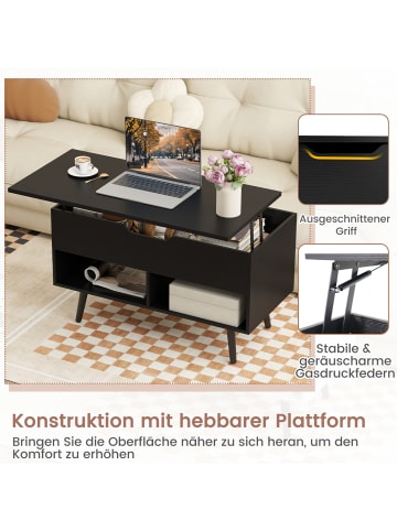 COSTWAY Couchtisch mit anhebbarer Tischplatte in Schwarz