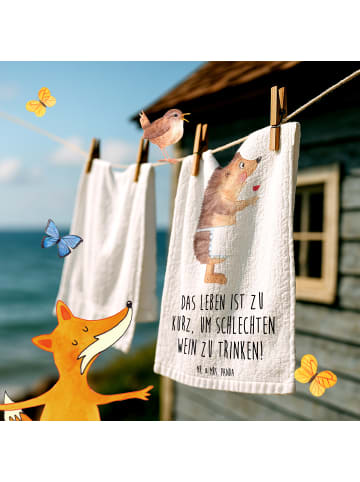 Mr. & Mrs. Panda Handtuch Igel Wein mit Spruch in Weiß