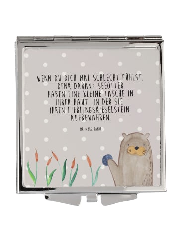 Mr. & Mrs. Panda Schminkspiegel Otter Stein mit Spruch in Grau Pastell