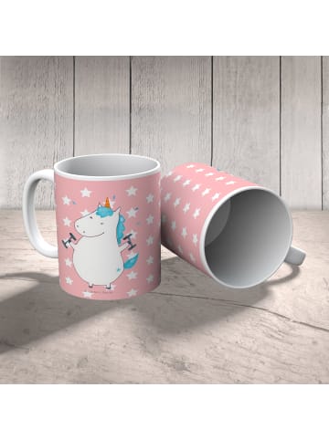 Mr. & Mrs. Panda Kindertasse Einhorn Fitness ohne Spruch in Rot Pastell