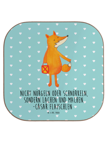 Mr. & Mrs. Panda Untersetzer Fuchs Laterne mit Spruch in Türkis Pastell