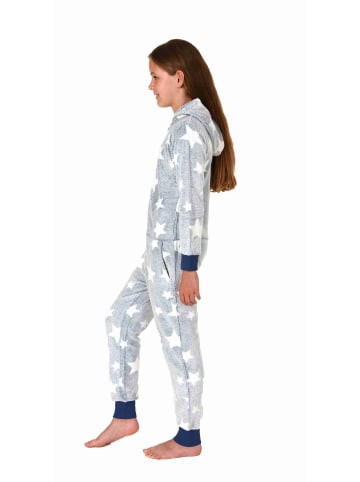 NORMANN Schlafanzug Jumpsuit Overall Sterne Coralfleece - 76799 in blau
