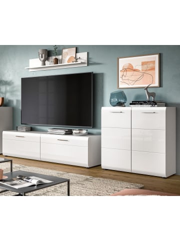 Inn.Furn Wohnwand weiß Hochglanz 3-teilig 255 cm, Schrankwand modernes Design