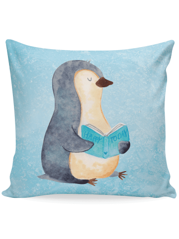 Mr. & Mrs. Panda Dekokissen Pinguin Buch ohne Spruch in Eisblau
