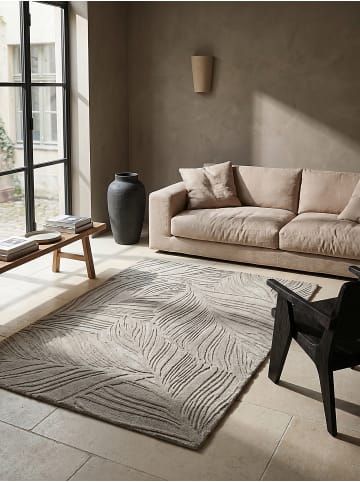 KADIMA DESIGN Wollteppich Kurzflor LEVEN Floral Naturfaser Wohnzimmer in Grau