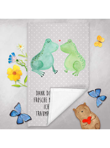 Mr. & Mrs. Panda Handtuch Frosch Liebe mit Spruch in Grau Pastell