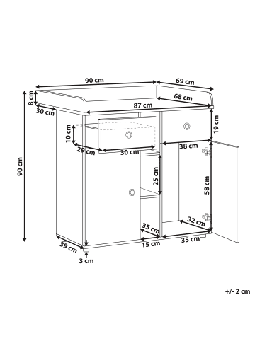 Beliani Wickeltisch DELISLE in Braun/Weiß - (W) 90 x (H) 90 x (L) 69 cm