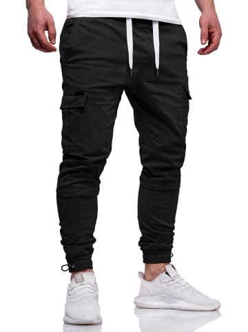 DAILY COTTON Cargohose - mit elastischem Bund Slim-Fit Jogger-Hose Jeanshose Stoffhose in Schwarz