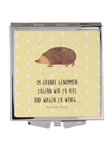 Mr. & Mrs. Panda Schminkspiegel Igel Herzen mit Spruch in Gelb Pastell