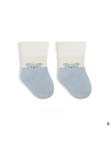 MUNADUNA 5er-Pack Babysocken mit blauem Bären und Streifen