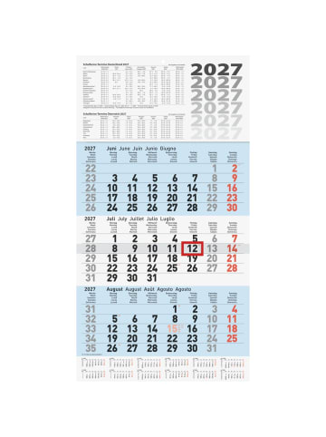 BRUNNEN 3-Monatskalender Wandkalender 30x56cm einteilig 2027