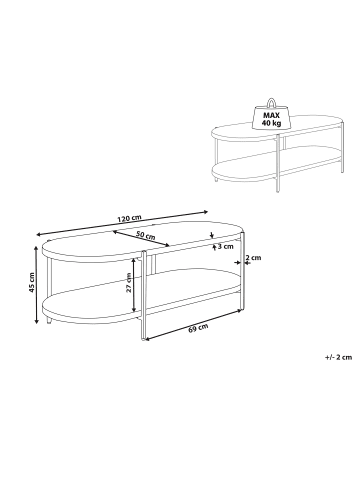 Beliani Couchtisch BALINGER in Braun/Schwarz - (W) 50 x (H) 45 x (L) 120 cm
