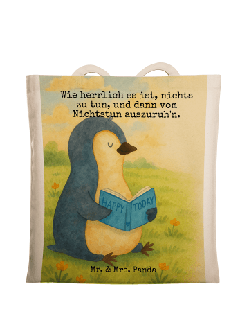 Mr. & Mrs. Panda Tragetasche Pinguin Buch Design mit Spruch in Weiß