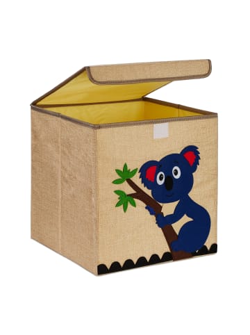 relaxdays Kinder-Aufbewahrungsbox "Koala" in Beige/ Blau - (B)33 x (H)33 x (T)33 cm