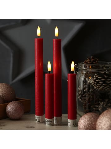Adilina 2x LED Stabkerzen LINA Rustik-Optik Echtwachs H: 24cm in rot