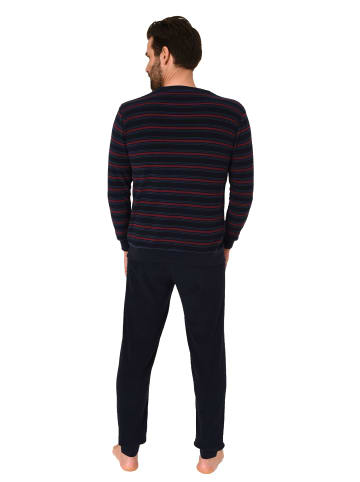 NORMANN langarm Frottee Schlafanzug Pyjama Bündchen - 82289 in marine/rot