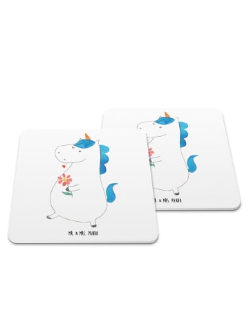 Mr. & Mrs. Panda Tassenuntersetzer Einhorn Spaziergang ohne Spruch in Weiß