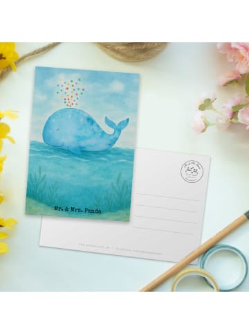 Mr. & Mrs. Panda Ansichtskarte Wal Konfetti Design ohne Spruch in Weiß