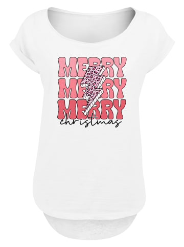 F4NT4STIC Long Cut T-Shirt Merry Weihnachten Print Leo Print in weiß