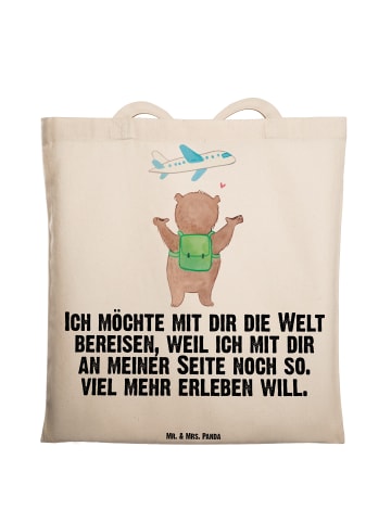 Mr. & Mrs. Panda Tragetasche Bär Flugzeug mit Spruch in Creme