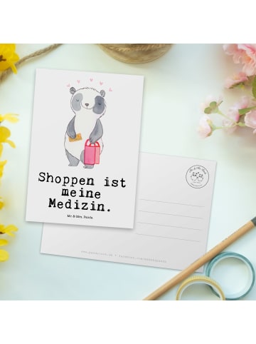 Mr. & Mrs. Panda Grußkarte Panda Shopping mit Spruch in Weiß