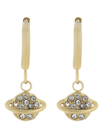 Adeliás Damen Anhänger – Planet Anhänger aus Edelstahl mit Strass Steinchen in gold