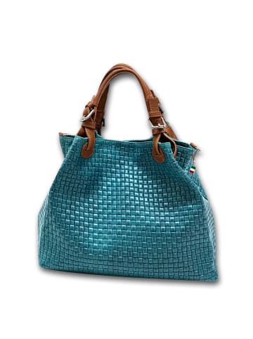 Florence Leder Handtasche, Umhängetasche Florence Tasche türkis, braun ca. 31cm