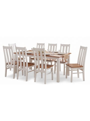Feldmann-Wohnen Esszimmer-Set Belluno Elegante 9-tlg. Kiefer Weiß/Eiche geb. 150-197/93/96cm