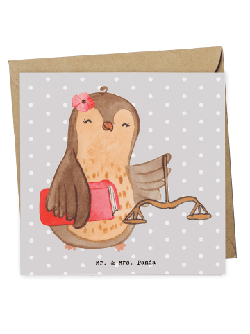 Mr. & Mrs. Panda Grußkarte Juristin Herz ohne Spruch in Grau Pastell