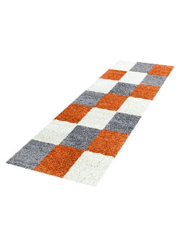 KADIMA DESIGN Teppich Hochflor Shaggy Waschbar Karo RHEIN Strapazierfähig in Terrakotta
