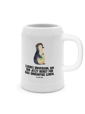 Mr. & Mrs. Panda Steinkrug Pinguin Blumen mit Spruch in Weiß