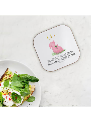 Mr. & Mrs. Panda Untersetzer Glas Schwein Glück mit Spruch in Weiß