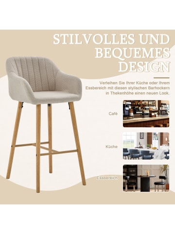 ABRIHOME Barhocker mit Armlehnen 2er-Set, Hohe Rückenlehne, Leinen & Holzbeine