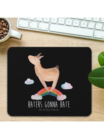 Mr. & Mrs. Panda Mauspad Lama Regenbogen mit Spruch in Schwarz