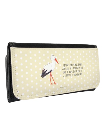 Mr. & Mrs. Panda Portemonnaie für Damen Storch mit Spruch in Gelb Pastell