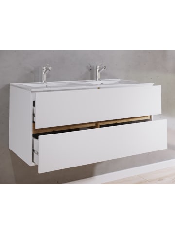 VCM  2 tlg. Badmöbel-Set mit Waschbecken Cosila-I 112cm in Weiß / Honig-Eiche