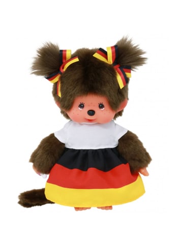 Monchhichi Mädchen im Deutschland-Kleid | 20 cm Monchhichi Puppe | zwei Zöpfchen