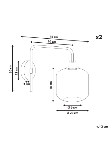 Beliani 2er-Set Wandleuchten COMAPALA in Schwarz